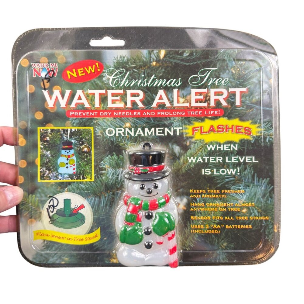 Vintage Christmas Tree Water Alert Snowman Ornament Low Water Sensor NOS